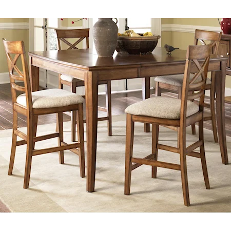 5 Piece Gathering Table Set with Upholstered Bar Stools